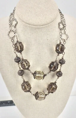 Cuello Topacio Ahumado Vintage Europeo 800 Plata Alta Calidad Multifacético 2 Hilos Foto 1 de 4