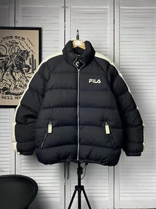 Puffer Jacket Down FILA Vintage Boxy Fit Oversized Y2k Style Men’s Size M Black - Picture 1 of 15