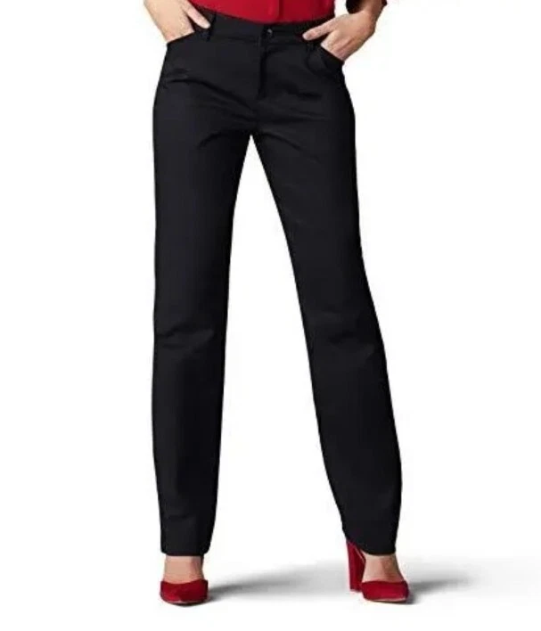 Lee Women's Wrinkle Relaxed Fit Straight Leg Pant Black 10 Long