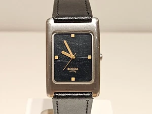 RETRO BEAUTIFUL CLASSIC TANK RECTANGLE ALL TITANIUM QUARTZ MEN'S WATCH "BOCCIA" - Picture 1 of 11