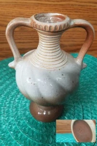 Signierte exotische Amphore gerippter Hals Wirbelmuster Keramik Vase 6" - Bild 1 von 14