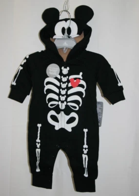 Disney Bebé Mickey Mouse Esqueleto Disfraz Brilla en la Oscuridad Cremallera Completa Talla 0-3M Nuevo con Etiquetas Foto 1 de 4