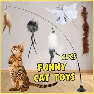 6x Cat Play Toy Simulation Birds Teaser Wand Interactive Stick with Suction Cup - Picture 1 of 10