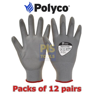 12 x Polyco Matrix P Grip grey PU palm coat precision work gloves Size 8 9 or 10 - Picture 1 of 7