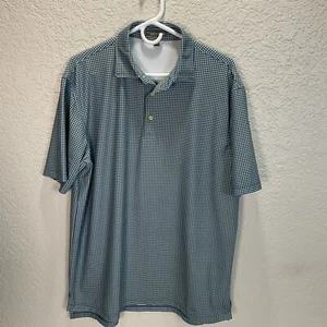 Peter Millar Summer Comfort Men’s Blue/Green Gingham Check Golf Polo Shirt Sz L - Picture 1 of 11