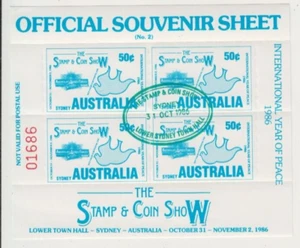 Stamps 1986 Australia Sydney Stamp Coin Show Cinderella mini sheet postmarked - Picture 1 of 1