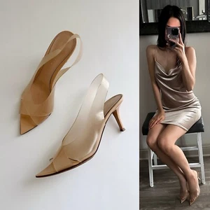 ✨GIANVITO ROSSI Anouk 70 Plexi Pointed Peep Toe Slingback Pumps Nude Size 37.5 - Picture 1 of 16