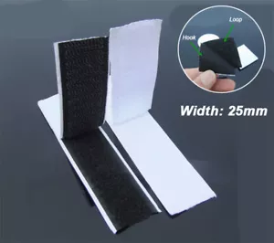 25mm Width Strong Stick On Self Adhesive Tape Hook Loop Sticky Strip White Black - Picture 1 of 9