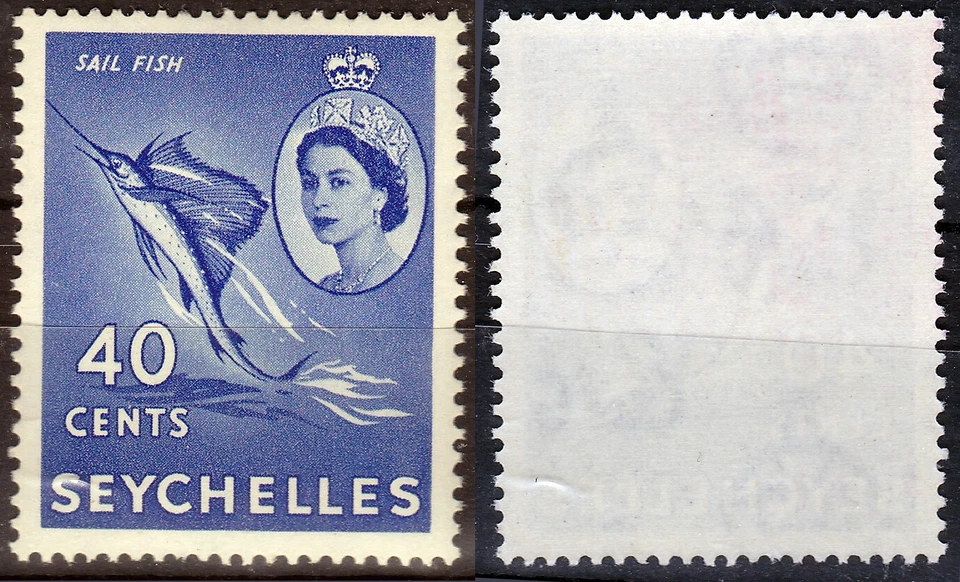 Seychelles 1954 40c. Elizabeth II Sailfish Ultramarine Sc-182 MNH OG Vendedor de EE. UU.  Foto 1 de 1