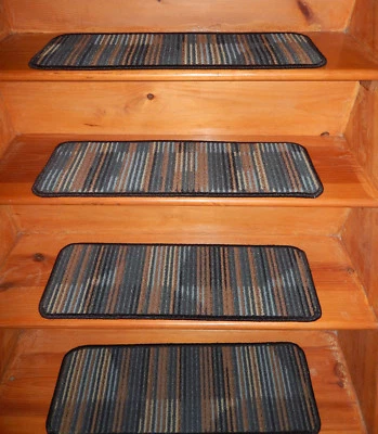 13 peldaños de escalera de alfombra de 10"" x 27"" + 1 aterrizaje borde de 26"" x 27"" negro Foto 1 de 4