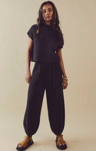 Free People Beach Freya Sweater Set 2 Piece Rib Knit Black Charcoal Combo L NWT - Picture 1 of 9
