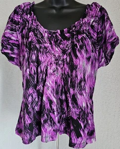Worthington Womens Shirt Top Blouse Size PXL XL Petite Purple Black White - Picture 1 of 24
