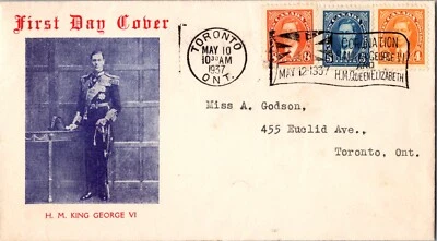 1937 Canada Ontario First Day Cover King George VI Coronation to Toronto - Image 1 of 2