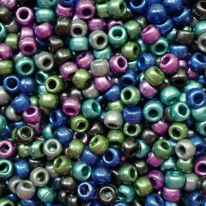 Pony Beads Peacock Pearl Metallic Mix Large Hole Beads Made in USA - Picture 1 of 2