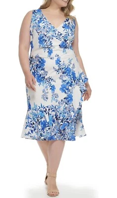 Eliza J Women's Plus Midi Style Printed Knit Sleeveless Vneck Floral Dress 20W - Image 1 of 4
