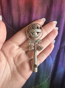 ￼ Vintage 925 Sterling Silver Infant Baby Rattle Whistle Toy New Born Baby - Picture 1 of 6