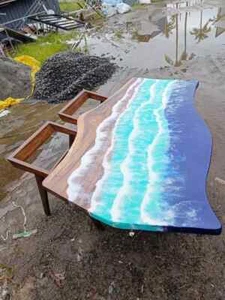 Ocean Epoxy Coffee Table Top, Live Edge Epoxy Wooden Table Top, Furniture Decor - Picture 1 of 8