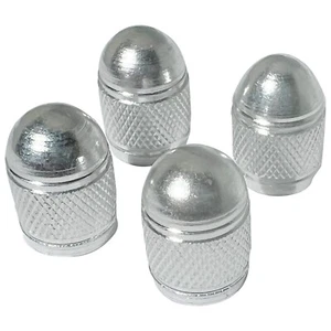 4x SILVER Aluminum Tire/Rim Valve Stem/Wheel Dust Cover Caps (Round Style) - Picture 1 of 7