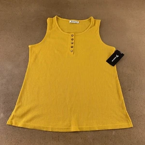 YIDARTON Women's Size XL Mustard Waffle Knit Henley Sleeveless Tank Top NWT - Picture 1 of 8