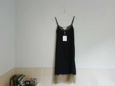 new harrods robert rodriguez black 100% silk gold lace slip dress uk 4 £320.00 - Image 1 of 4