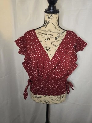 Blusa transparente de lunares granate y blanco sin marca para mujer talla grande Foto 1 de 4