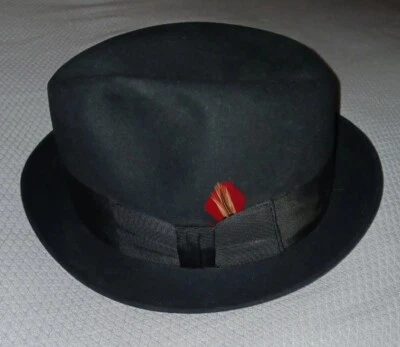Pluma de fieltro de lana negra Dobbs Twenty de colección Fedora Fifth Avenue Nueva York 7 1/8 Foto 1 de 4