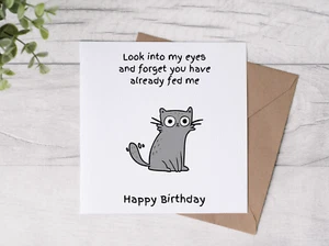 Happy Birthday cat funny card, hand designed and printed card - Picture 1 of 4