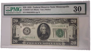 DBR 1928 $20 FRN Minneapolis Numeral Fr. 2050-I PMG 30 Serial I02024882A pp B - Picture 1 of 6