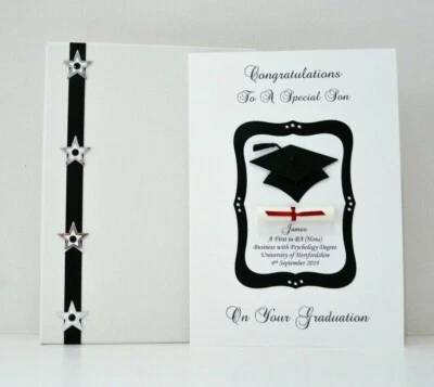 DAZZLING HANDMADE CARDS Graduation Card + Box and Son/Daughter/Niece etc Handmade Personalised