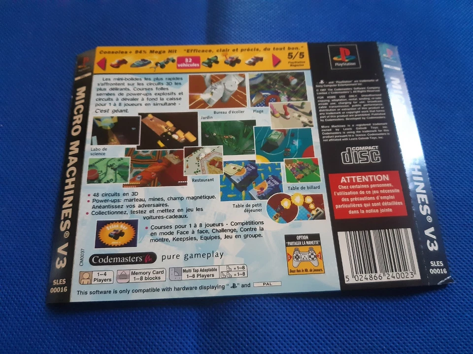 Jaquette arrière Sony Playstation 1 Ps1 : micro machines v3 - Photo 1/1
