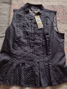 NWT Women's JONES NEW YORK Signature sleeveless blouse navy white size M - Picture 1 of 5