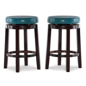 Home Square 2-Piece Furniture 24" Wood Swivel Counter Stool Set in Teal Blue - Picture 1 of 6