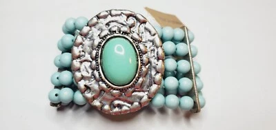 Pulsera elástica Erica Lyons azul claro con cuentas con plata y turquesa nueva #9 Foto 1 de 3