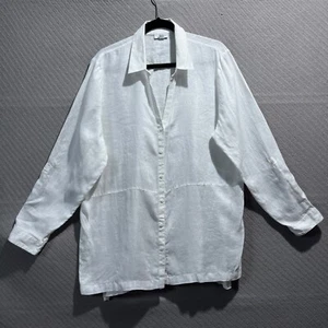 J Jill Love Linen Tunic Blouse Shirt Women's XL White 100% Linen Roll Tab Sleeve - Picture 1 of 18