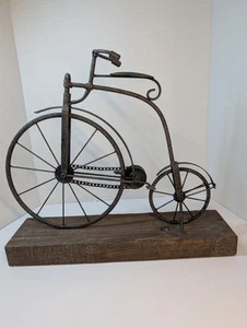 Metal Bike Decorative Sculpture Home Decor Statue With Wood Base, Accent Piece  - Picture 1 of 9