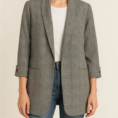 Blazer Anne Klein de gran tamaño a cuadros Glen - gris/negro/verde patrón a cuadros talla M Foto 1 de 4