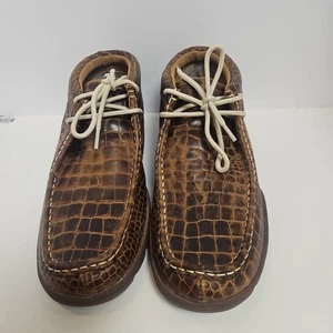 Ferrini Rogue Mens 91/2 Brown Leather Croc Print Casual Moc Shoes Toe Comfort - Picture 1 of 9