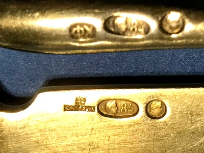 ФАБЕРЖЕ ORIGINAL DORADO SET PLATA 84 RUSO FAMOSO "KF" FABERGE IMPERIAL ANTIGUO Foto 1 de 4