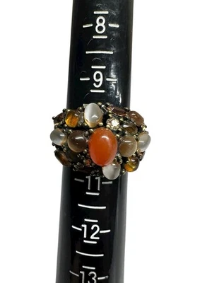 Impresionante anillo de latón macizo con piedras preciosas multicolores talla 10 hermoso Foto 1 de 4