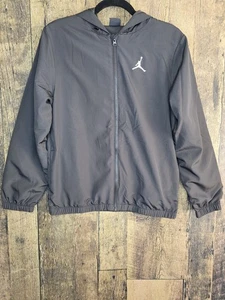 Air Jordan Black Full Zip Hooded Windbreaker Jacket- Youth Boys Sz Large - Picture 1 of 8