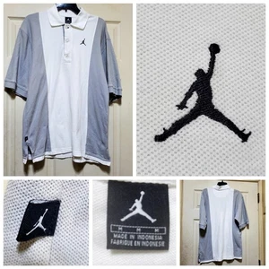 Jordan Polo Shirt Mens Medium White Gray Jumpman Embroidered Logo Golf Rare - Picture 1 of 19