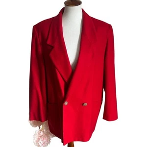 Vintage John Weitz Cashmere Wool Red Blazer Jacket Coat Gold Button Womens Sz 14 - Picture 1 of 5