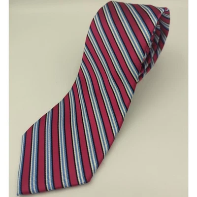 Corbata Bruno Piattelli 100% Seda Rosa Blanco Azul Repp Rayas Trabajo Preppy Foto 1 de 4