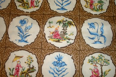 4 yds Duralee Fabric Chinoiserie Tiile Asian Toile Upholstery 53"w x 144" BTP - Image 1 of 4