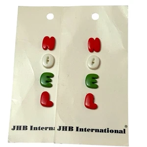 2 Cards Vintage JHB International NOEL  Letter Buttons GREEN RED & WHITE 24560 - Picture 1 of 3