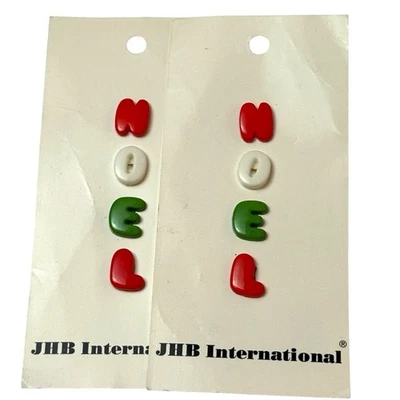 2 Cards Vintage JHB International NOEL  Letter Buttons GREEN RED & WHITE 24560 - Image 1 of 3