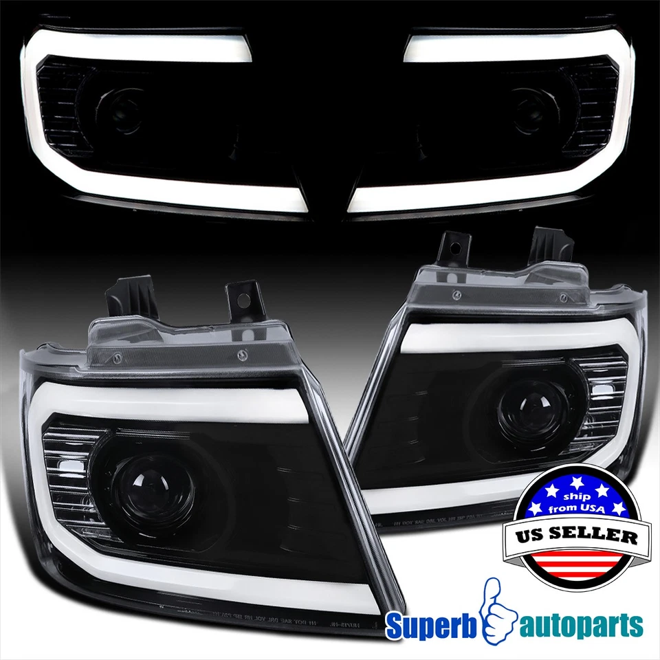 Fits 2007-2013 Avalanche LED Strip Polished Black Projector Smoke Headlights - Image 1 of 4