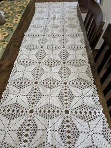 Sciarpa comò rettangolare 15"x52" vintage fatta a mano all'uncinetto pizzo centrini - Foto 1 di 7