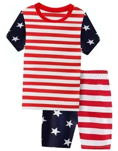 Toddler Boys Pajamas 100% Cotton Summer Pjs for Boy 6 Years 19# American Flag - Picture 1 of 8