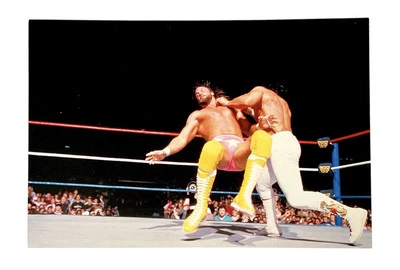 Tarjeta fotográfica de lucha libre WWE MACHO MAN AND RICKY STEAMBOAT WRESTLEMANIA LIVE 4X6 #6 Foto 1 de 2